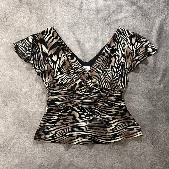 AGB Tops - Vintage Zebra Print Neutral Ruched Blouse
